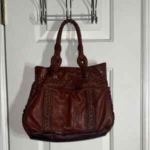Elliott Luca Brown Pebbled Leather w/ Woven Details Everyday Medium Size Handbag